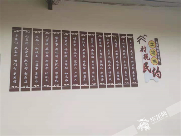 白水社區的村規民約張貼在村口處。華龍網—新重慶客戶端 冉長軍 攝